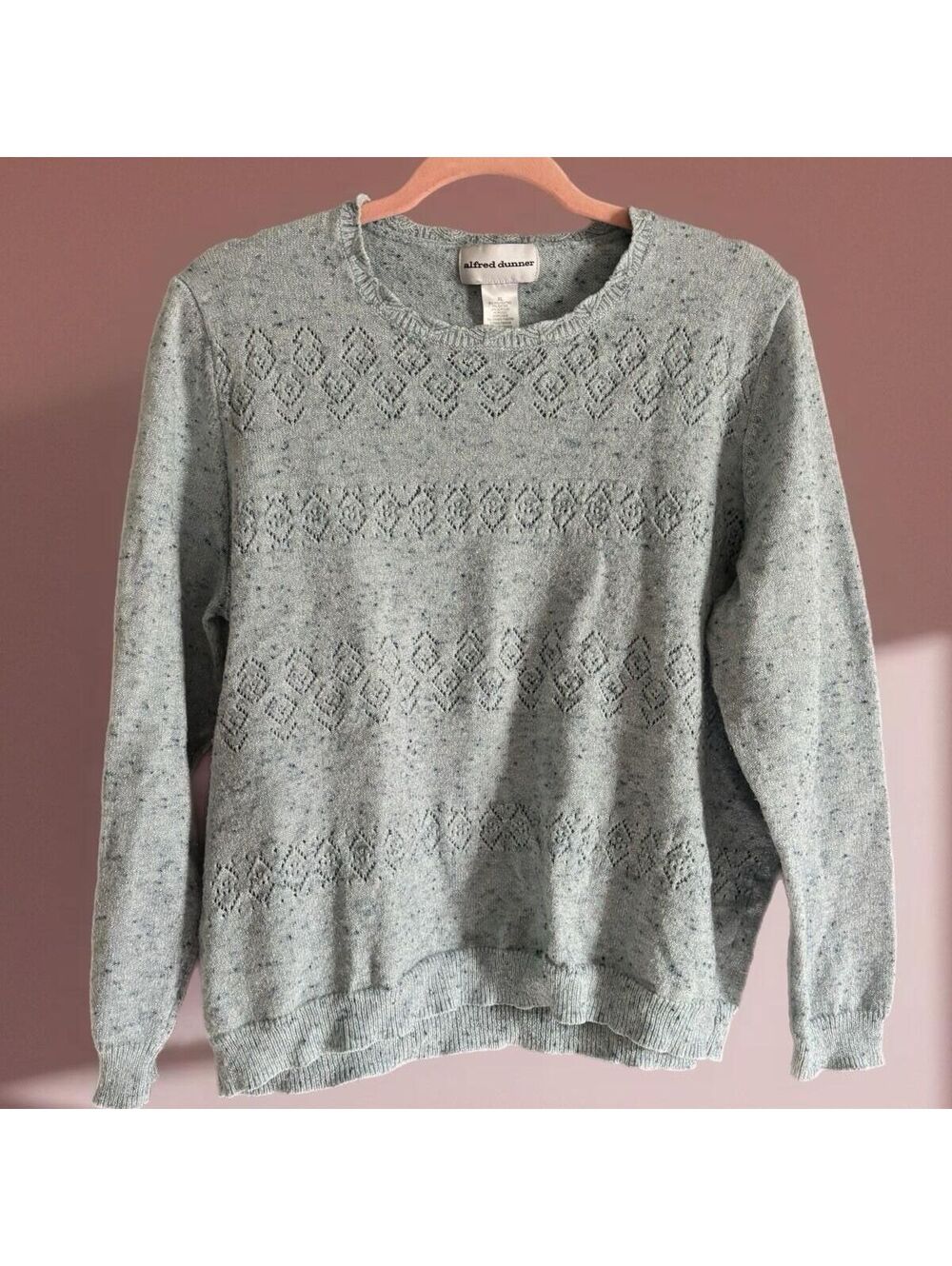 Alfred Dunner Light Blue Knit Sweater with Diamond Pattern
